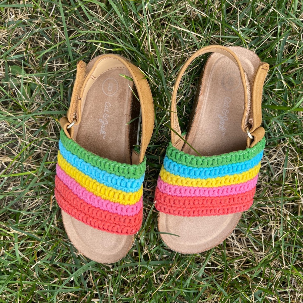 Cat & Jack Toddler Rainbow Crochet girls Slingback Sandals comfortable 093018334